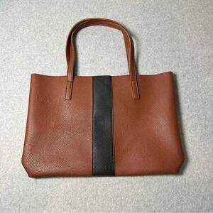 Vince Camuto Tote Bag Brown Faux Leather Striped Accent Women's Carryall